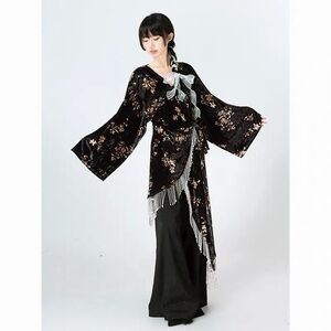 Floral Velvet Kimono with Fringe NWOT